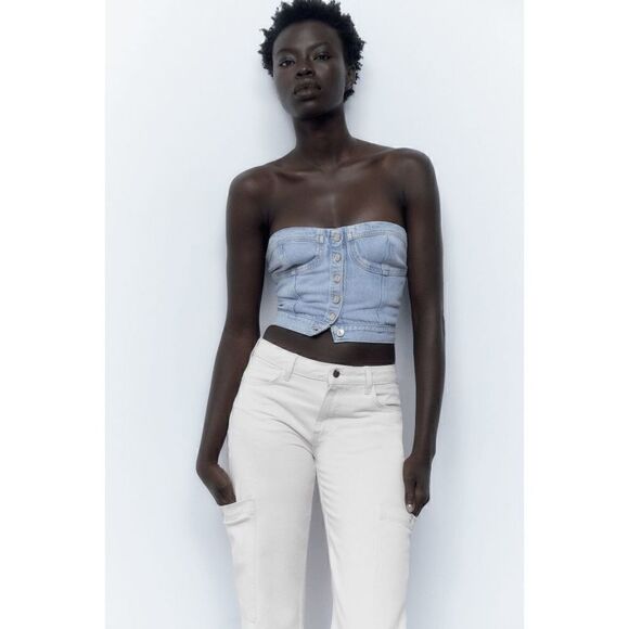 DENIM CORSET TOP BUTTONS ZARA - Picture 3 of 12